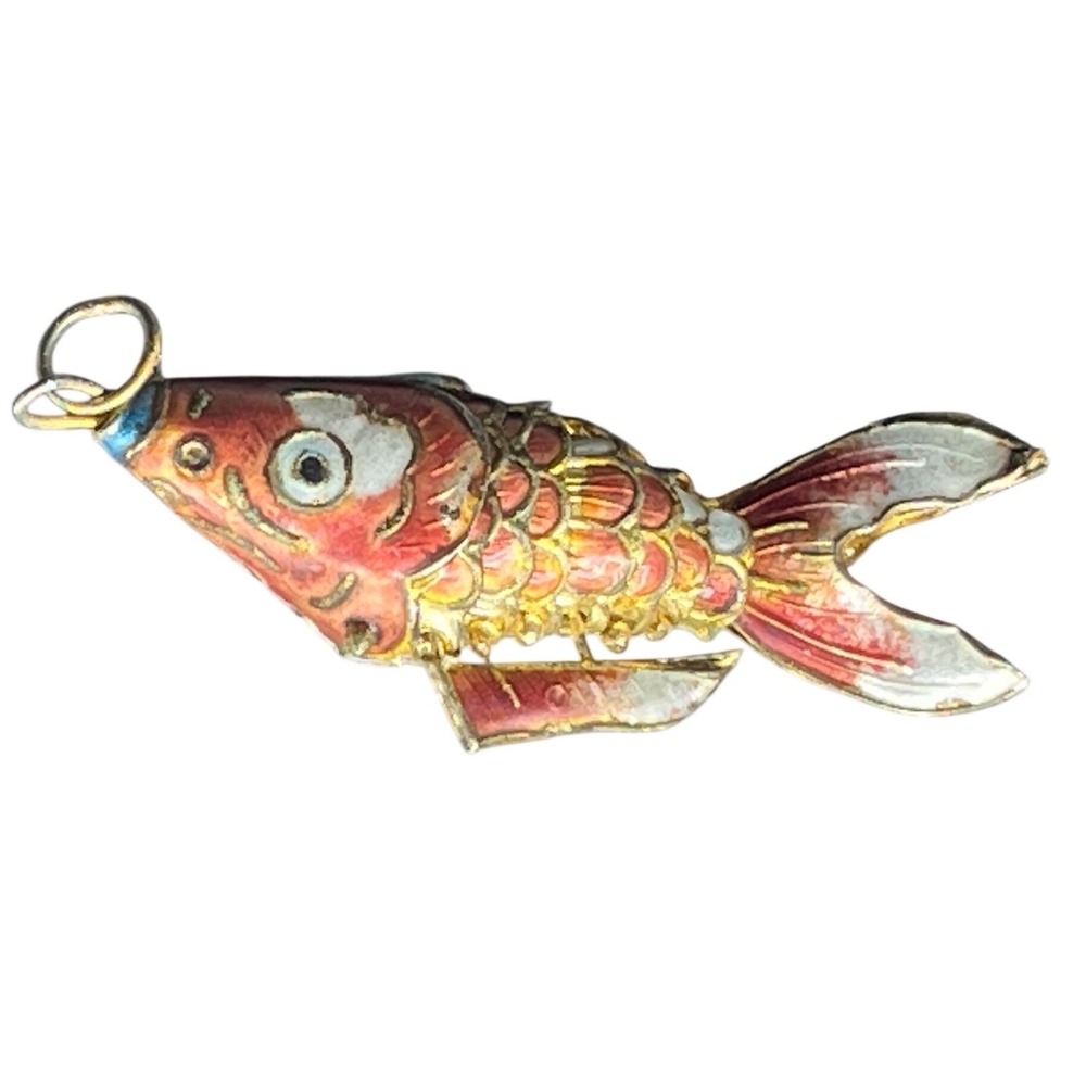 Vintage Cloisonne Articulated Goldfish Fish Koi Pendant ‎ Orange